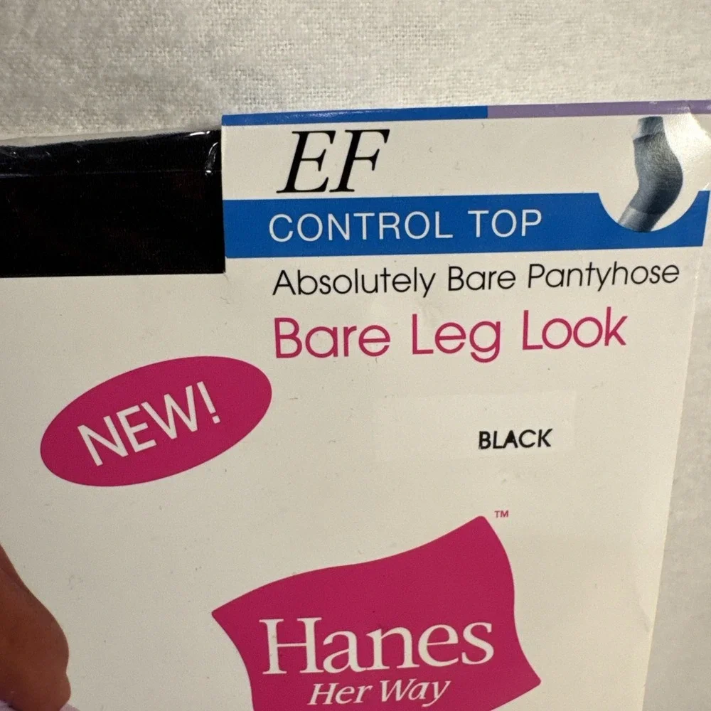 Hanes Her Way Absolutely Bare Control Top Pantyhose Size‎ EF BLACK NEW Comfort